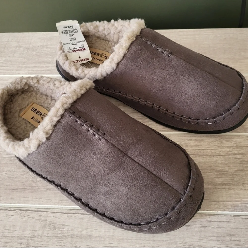 Deer Stags Slipperooz Men's Nordic Indoor Outdoor‎ Slippers Grey Size 8 Men New